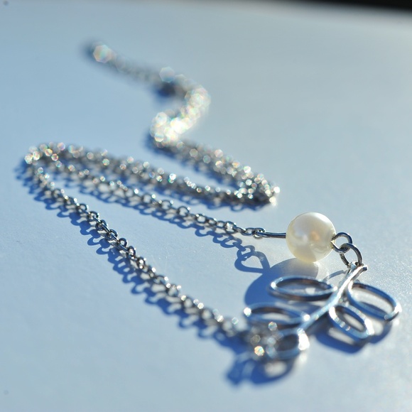 Leafy FA Pearl Ball Charm on Chain Choker Necklace Silver Lobster Clasp - Picture 3 of 11